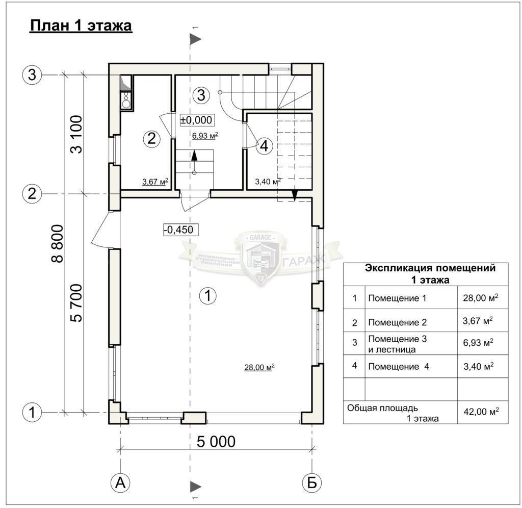 Чертежи гаража - план первого этажа (гаражный бокс)